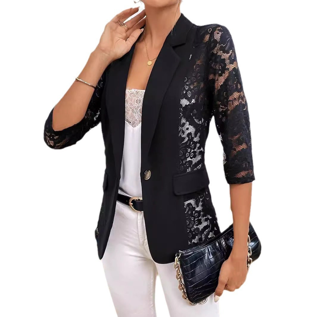 IvyShape | Lace Splicing Small Blazer Top