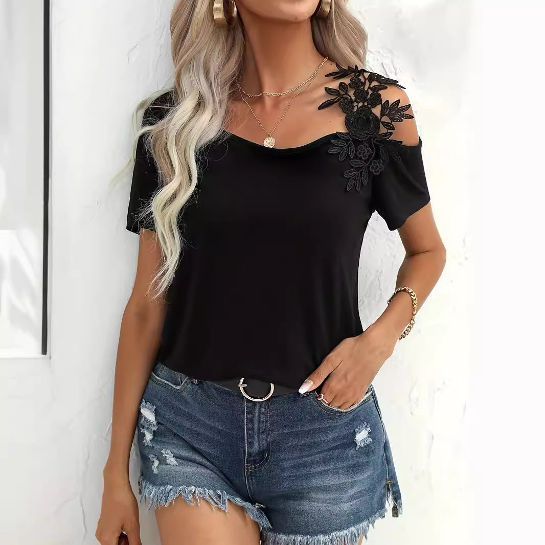 Women elegant T-shirt with flower embroidery Ivyshape
