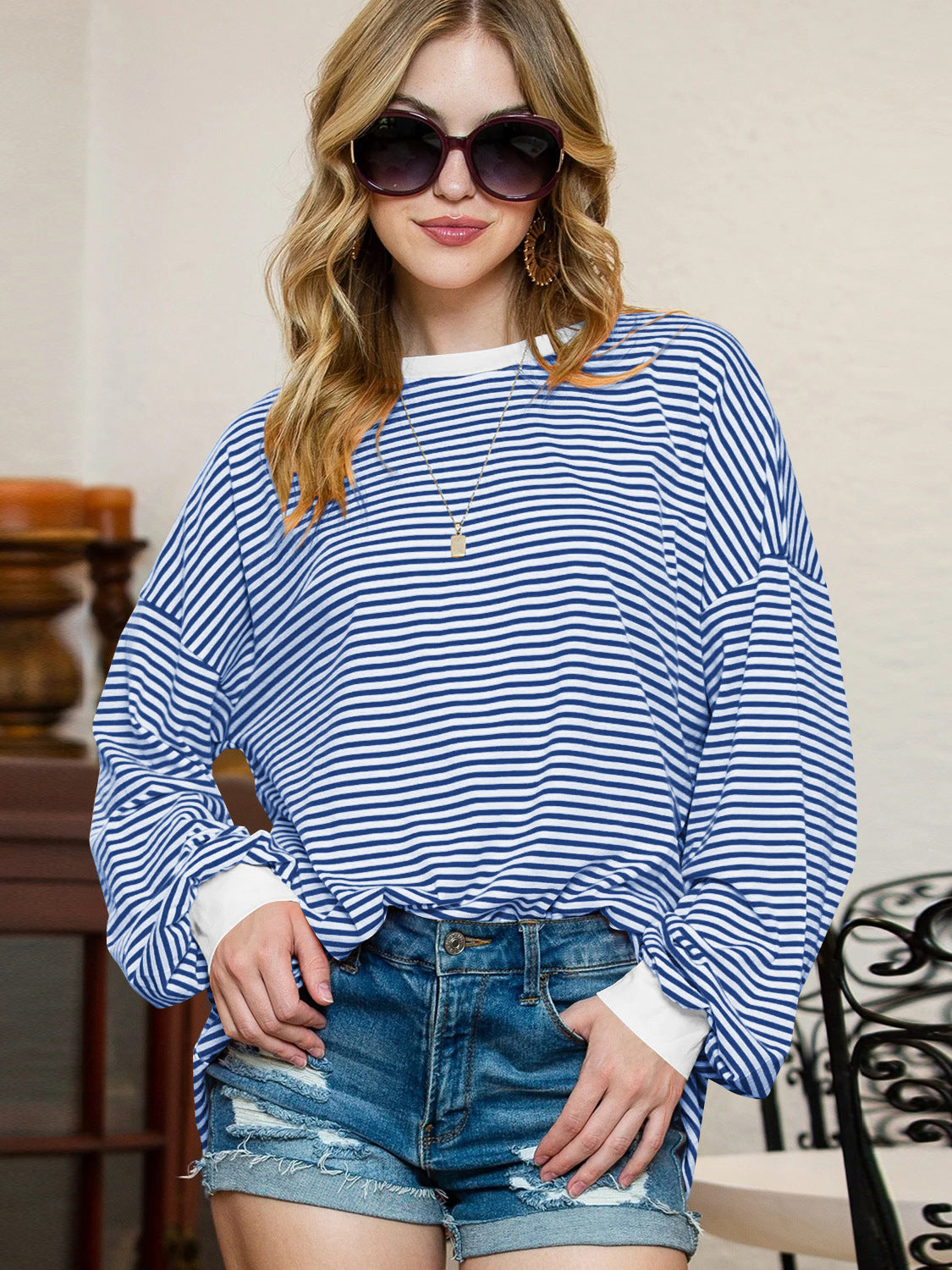 IvyShape | Striped long sleeve sweatshirt