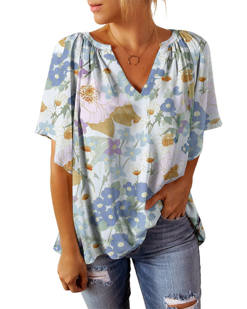 Women's Airy Blouse Top with Floral Pattern Ivyshape