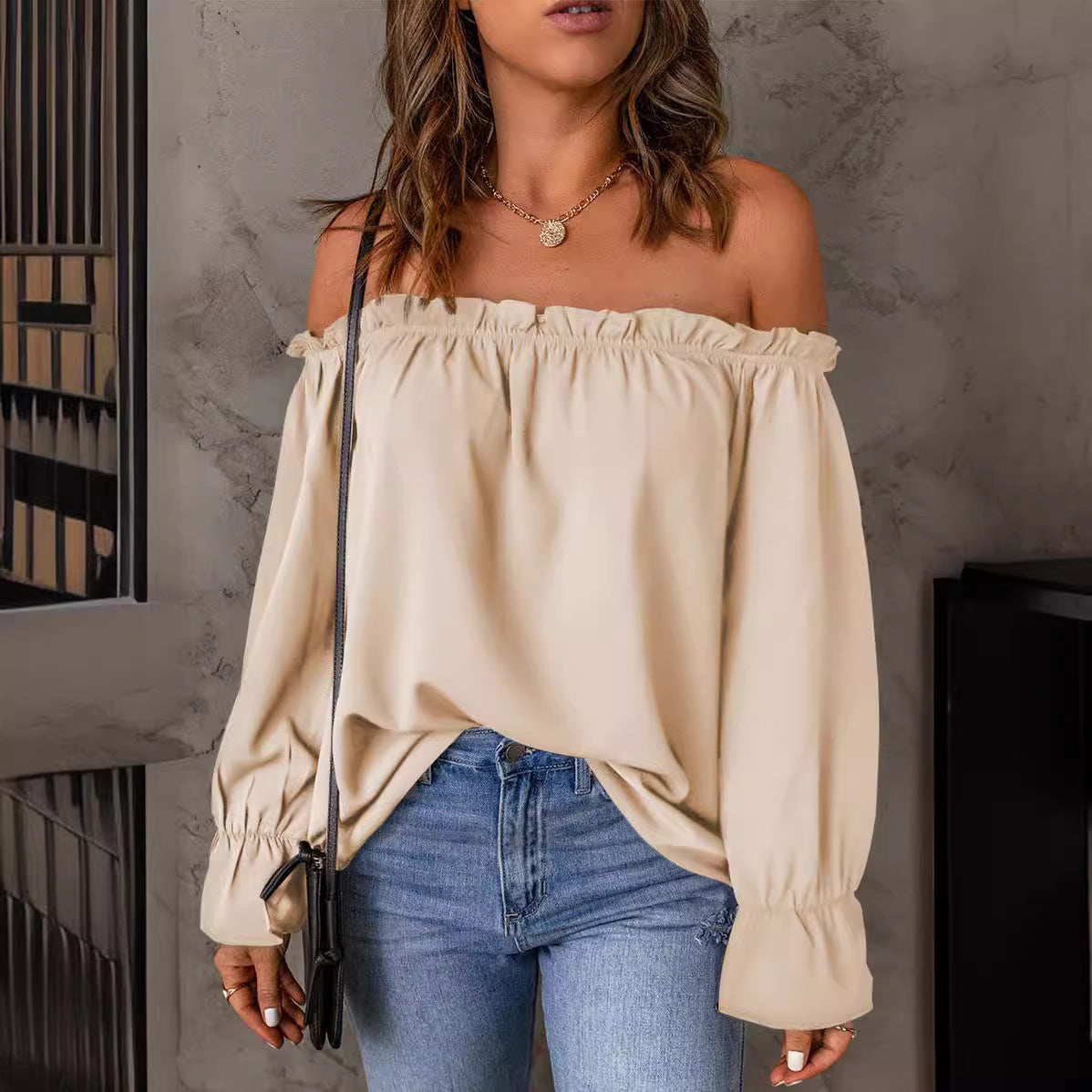 Women's Off-Shoulder Blouse with Ruffle Details Ivyshape