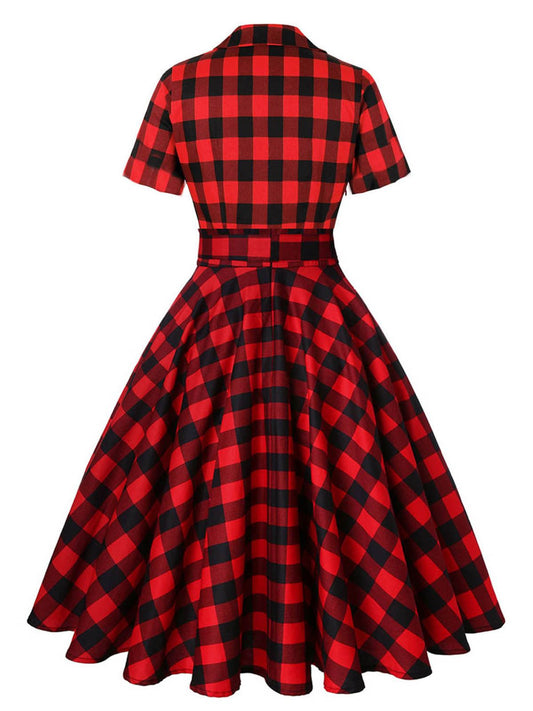 Red Plaid Bowknot Swing Dress