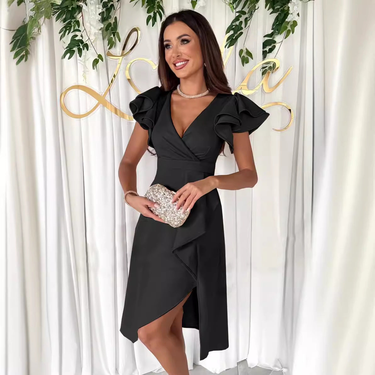 Women Elegant Wrap Dress with Ruffle Details Ivyshape