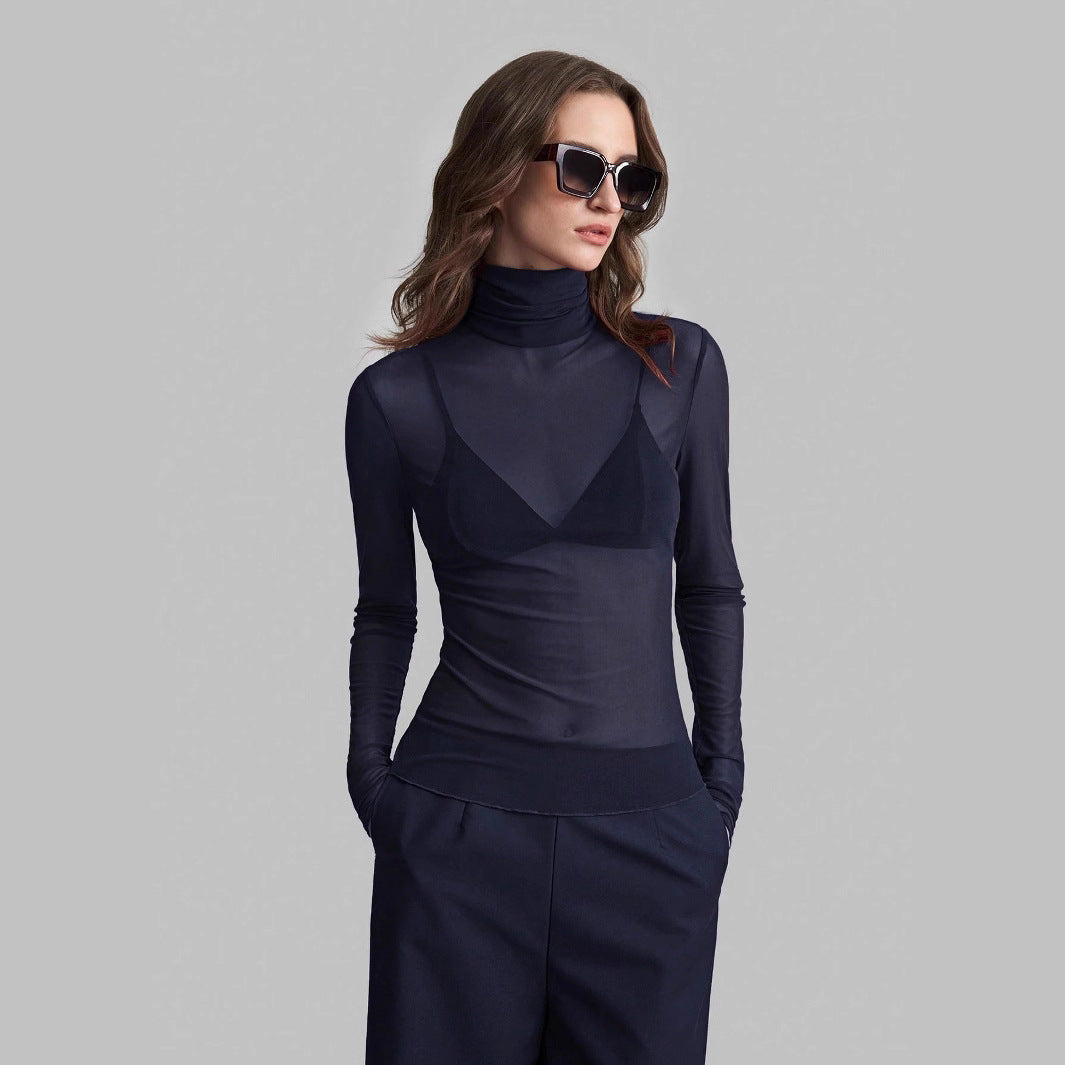 Women's Transparent Turtleneck Blouse with Figure-Shaping Cut Ivyshape