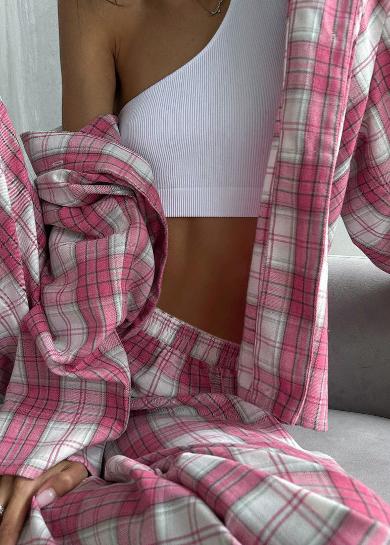 Ivyshape | Plaid Cotton Pajama Set