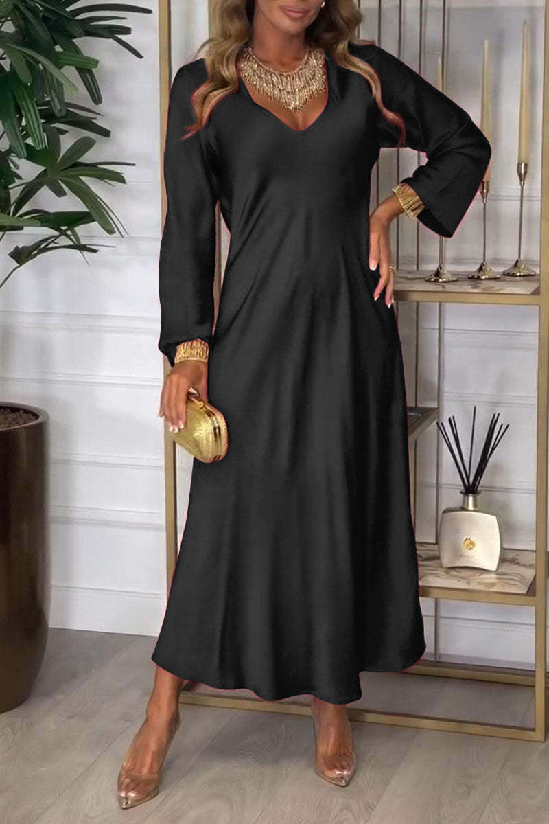 IvyShape | Long Sleeve Autumn Solid Color Sexy Long Dress