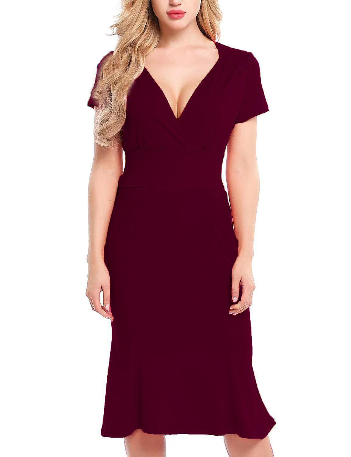 Women Elegant Wrap Dress with Deep V-Neck and Flattering Cut Ivyshape