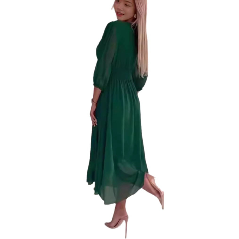 Women Elegant V-Neck Long Sleeve Maxi Dress Ivyshape
