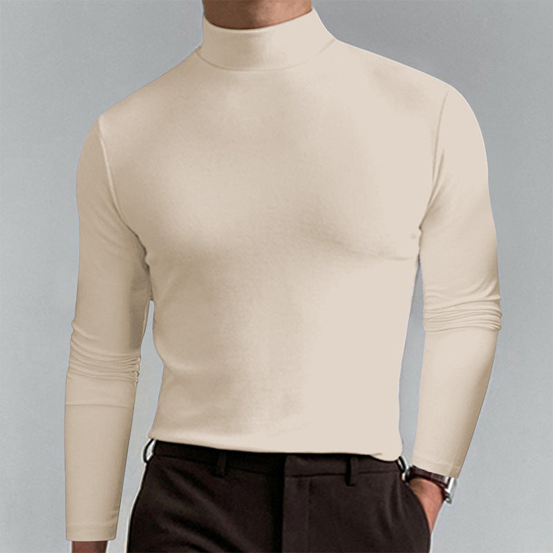 Men's Elegant Long Sleeve T-Shirt with High Collar Ivyshape