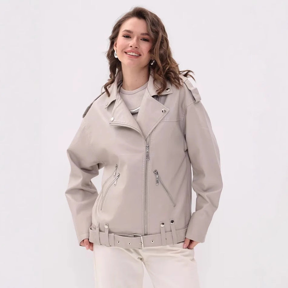 Women's fashionable biker jacket with innovative details Ivyshape