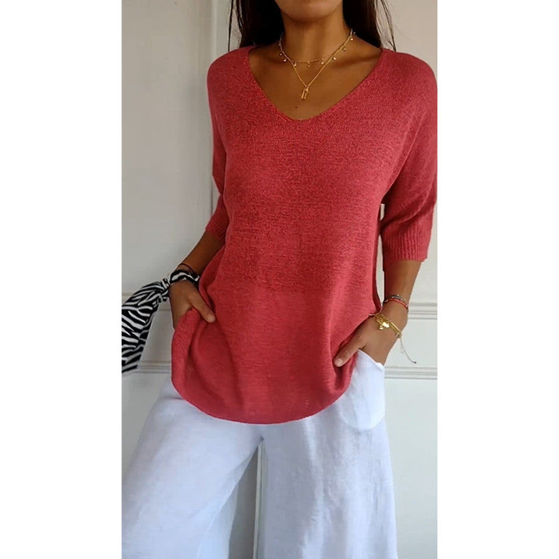 IvyShape | Relaxed V-Neck Casual Versatile Pullover Sweater