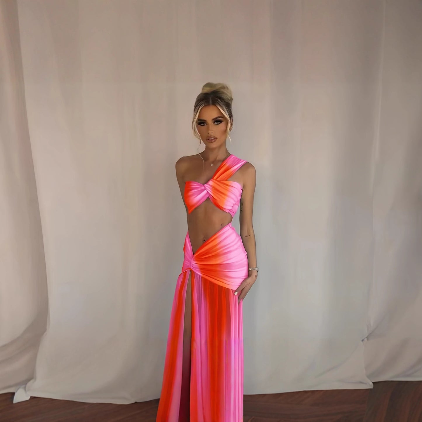 Women Exquisite Wrap Dress with Asymmetrical Cut and Deep Slit Ivyshape