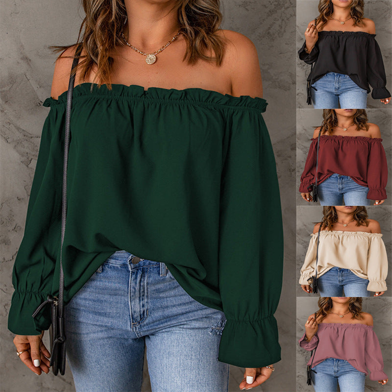Women's Off-Shoulder Blouse with Ruffle Details Ivyshape