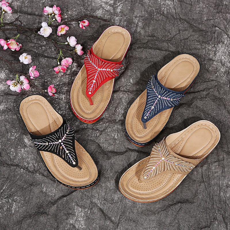 Women Elegant Thong Sandals with Sparkling Rhinestone Accents and Comfortable Footbed Ivyshape