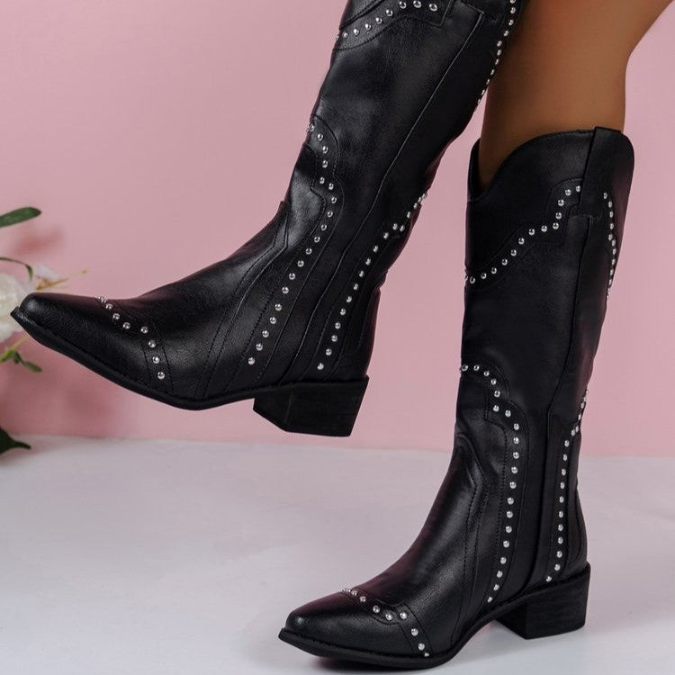Women's cowboy boots with sparkling studs and elegant design Ivyshape