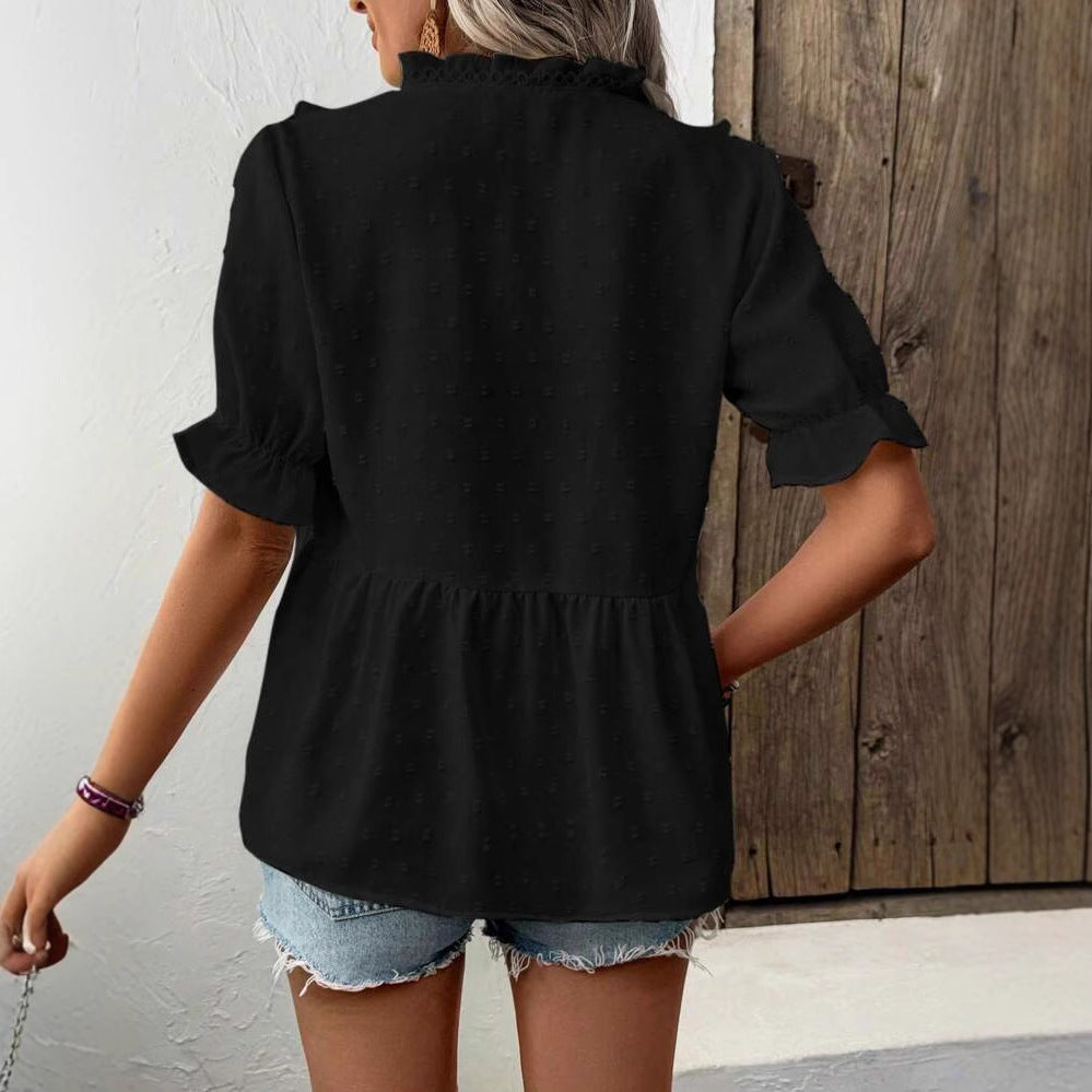 Ladies Ruffle Cotton Blouse Ivyshape