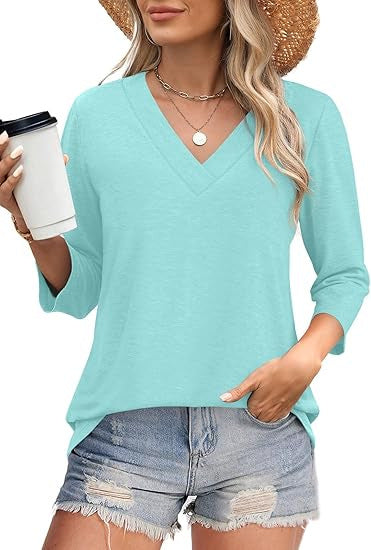 Women's V-neck top with half-length sleeves and side slits Ivyshape
