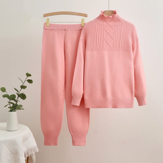 IvyShape | High collar sweater with slim pants set