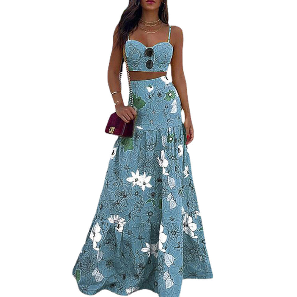 Ladies maxi dress with floral two-piece and tailored silhouette Ivyshape