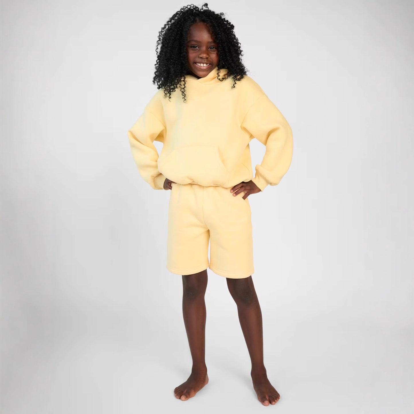 Women's hoodie sweatshirt and shorts set made of soft fleece with practical pockets Ivyshape
