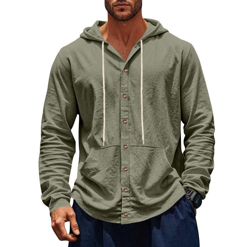 Men's casual hoodie with button placket and practical side pockets Ivyshape