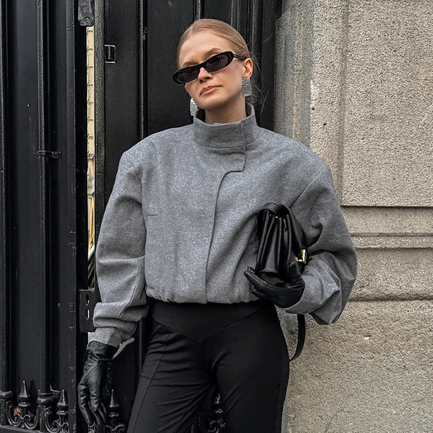 Women Fashionable Oversized Jacket with High Collar and Innovative Design Ivyshape