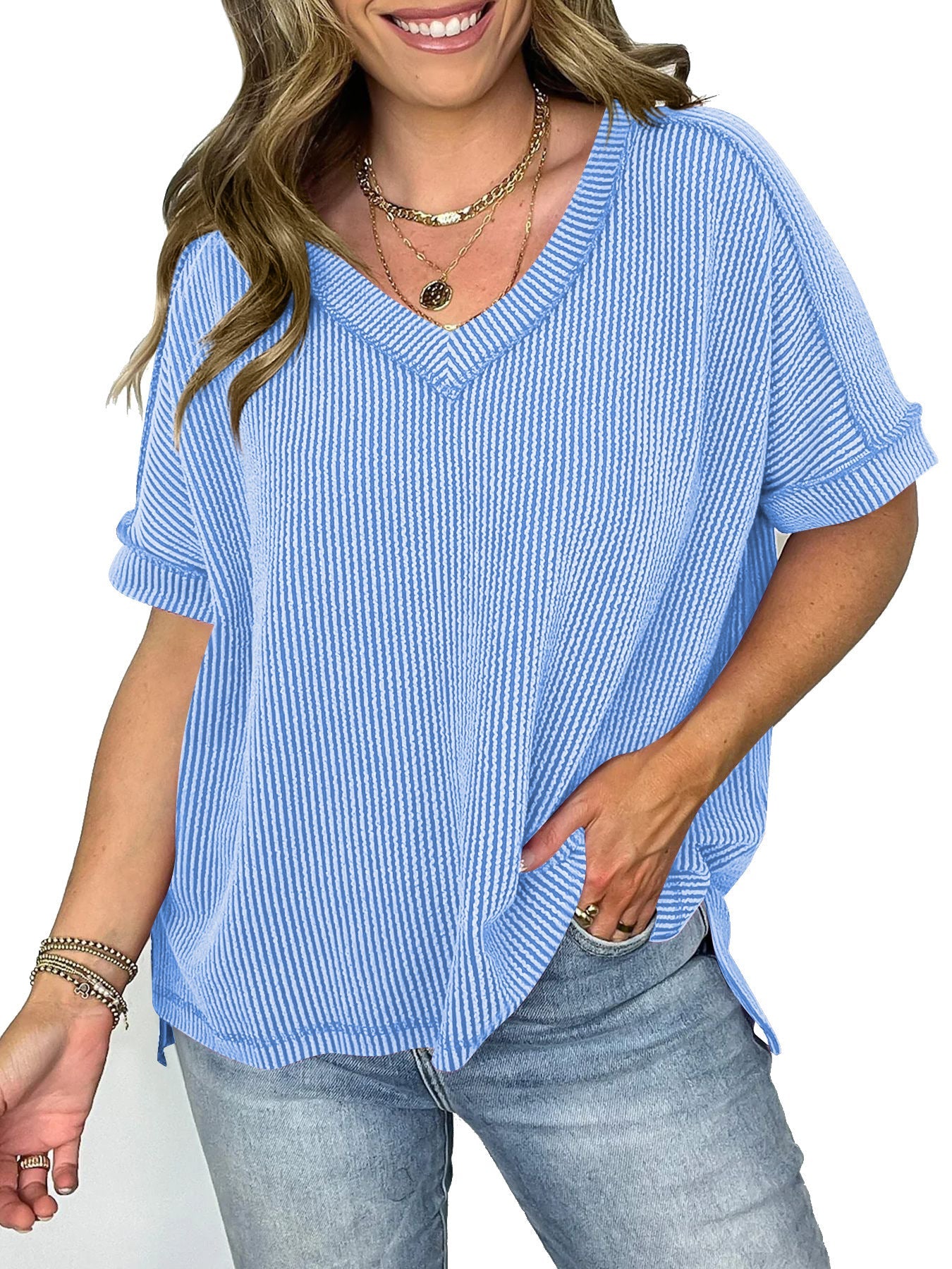 IvyShape | Short Sleeve V-Neck Top