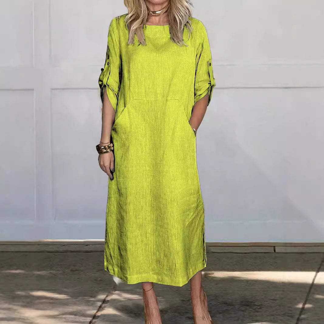 Women casual long sleeve dress with practical pockets and trendy cut Ivyshape