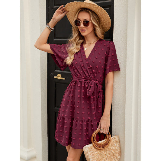 Women Elegant Wrap Dress with Tiered Skirt Ivyshape