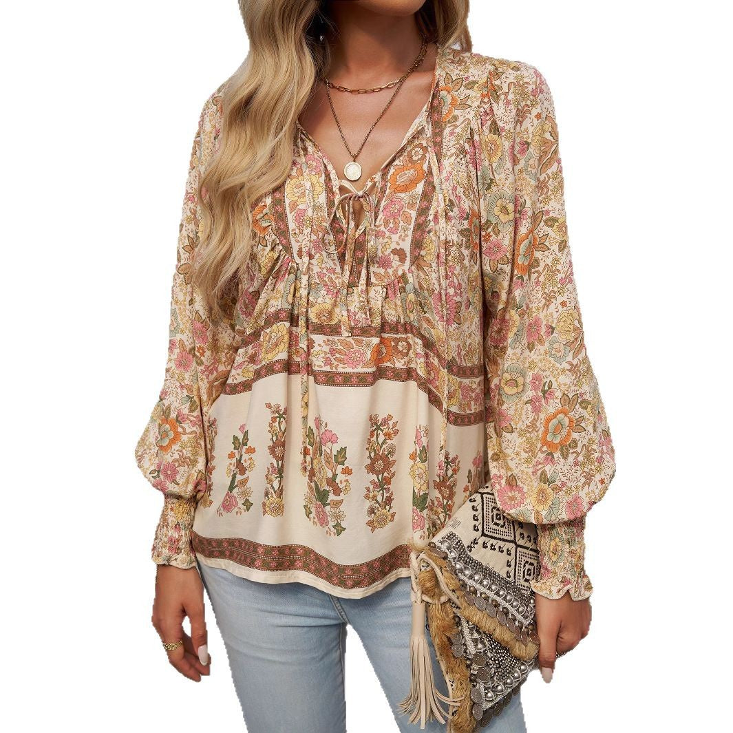 Women airy blouse with floral pattern and elastic waistband Ivyshape