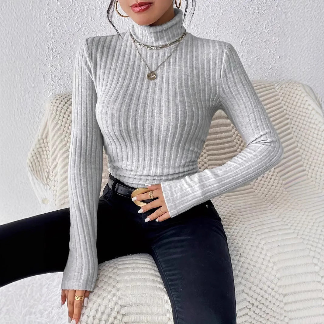 Women's Long Sleeve Turtleneck Sweater in Fine Rib Knit Ivyshape