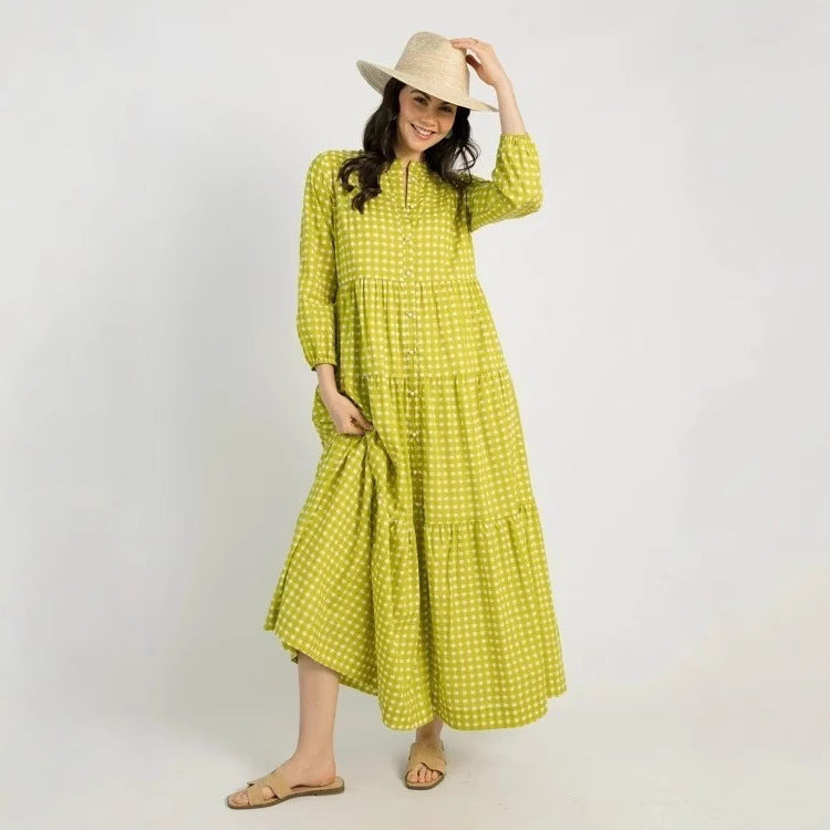 Women's maxi dress with airy A-line silhouette and buttons Ivyshape