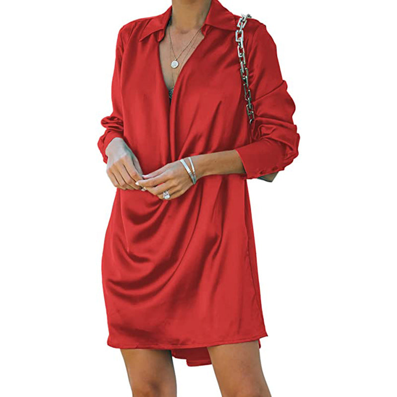 Women's shirt dress with elegant waterfall neckline Ivyshape
