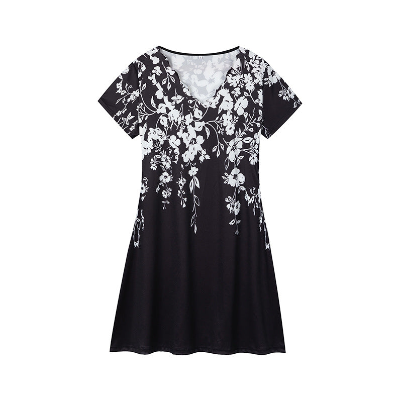 IvyShape | Printed V-Neck Short Sleeve Loose Dress