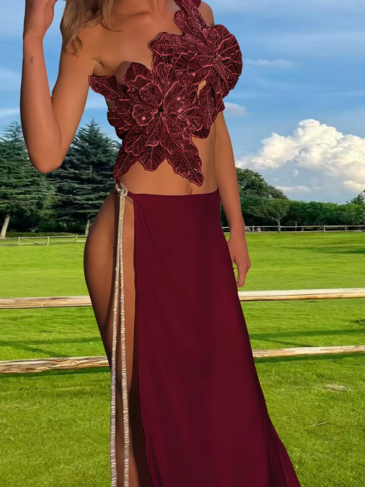 Women Elegant Wedding Dress with Floral Appliqué and Swinging Skirt Ivyshape