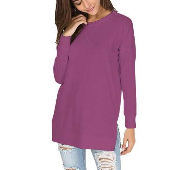 Ivyshape | Solid Color Round Neck Casual Top