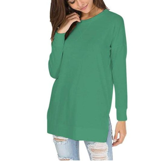 Ivyshape | Solid Color Round Neck Casual Top