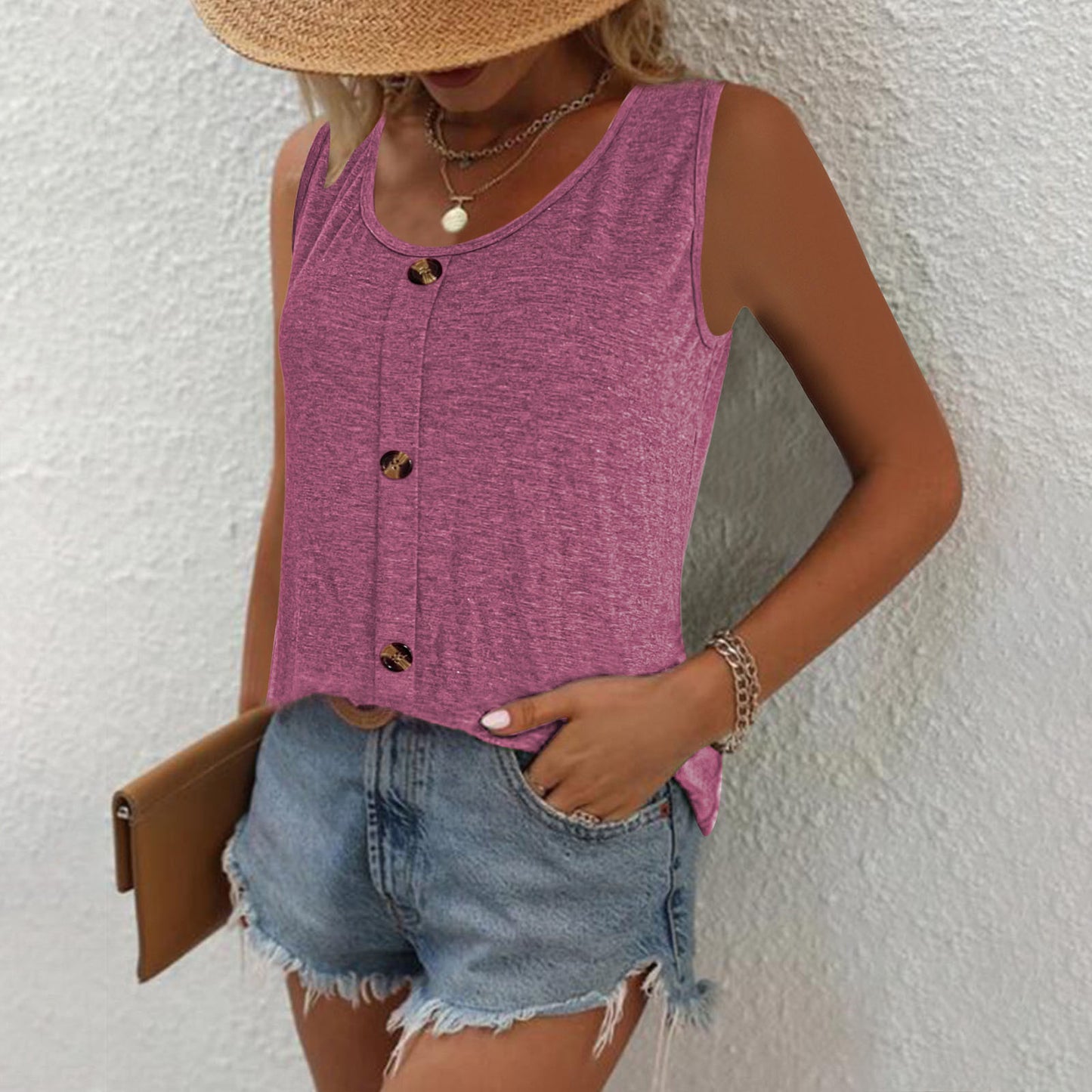 Women's Casual Button Placket Tank Top Ivyshape