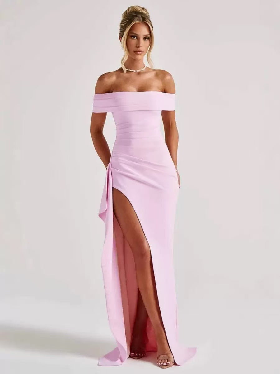 Women's Elegant Off-Shoulder Evening Dress with High Split and Tailored Fit Ivyshape