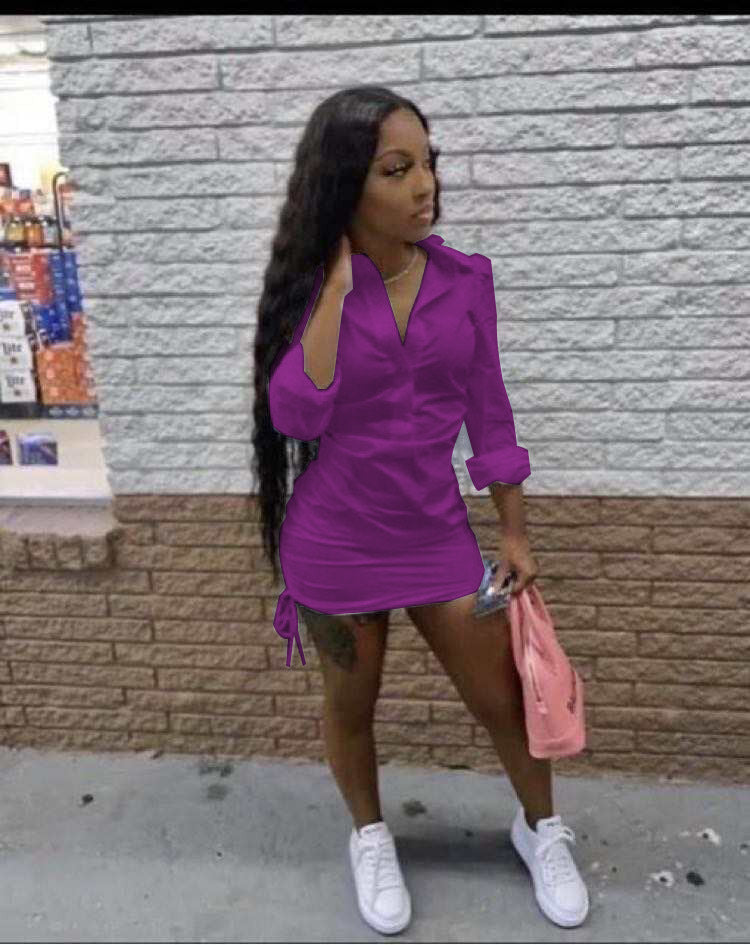 Ladies short shirt dress with drawstring and fashionable cut Ivyshape