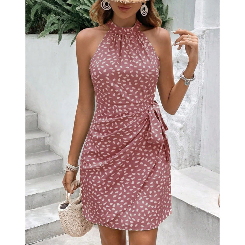 Ladies Stylish Wrap Dress with Halter Design and Ruffle Details Ivyshape