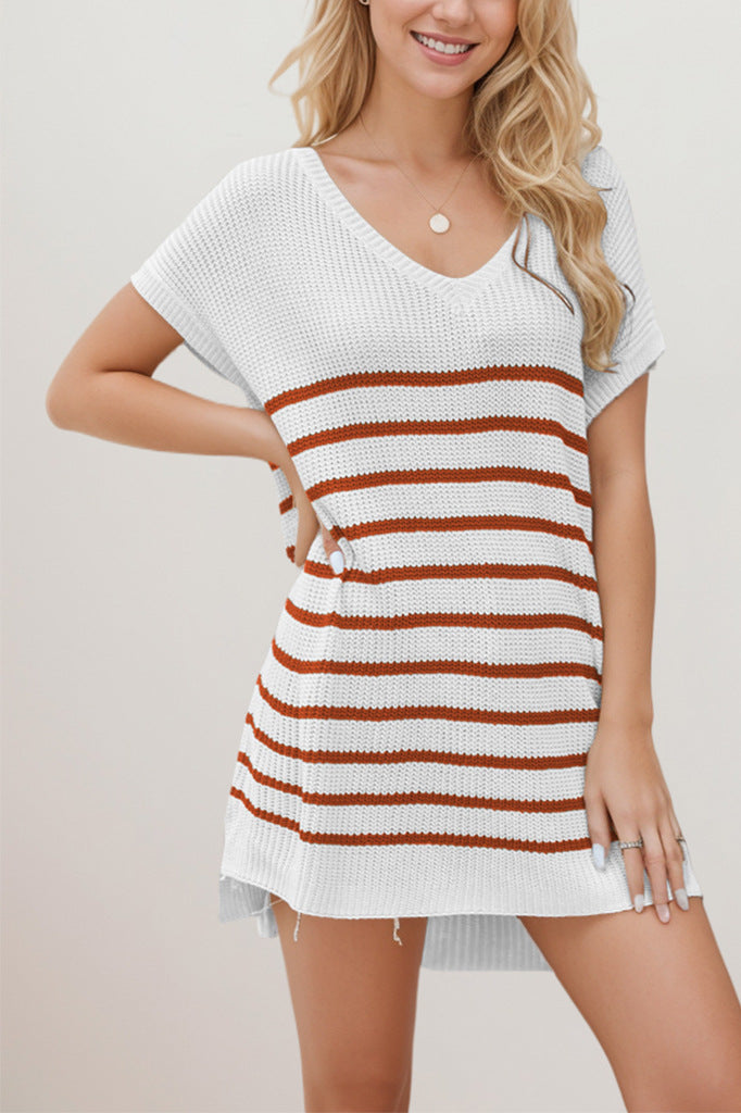 IvyShape | Spring Summer Loose V-Neck Striped Sweater