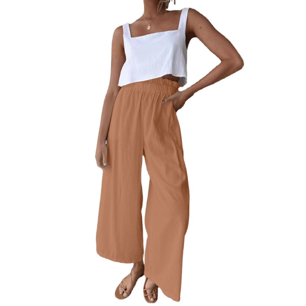 Women's Wide Palazzo Pants with Elastic Waistband and Flowing Cut Ivyshape