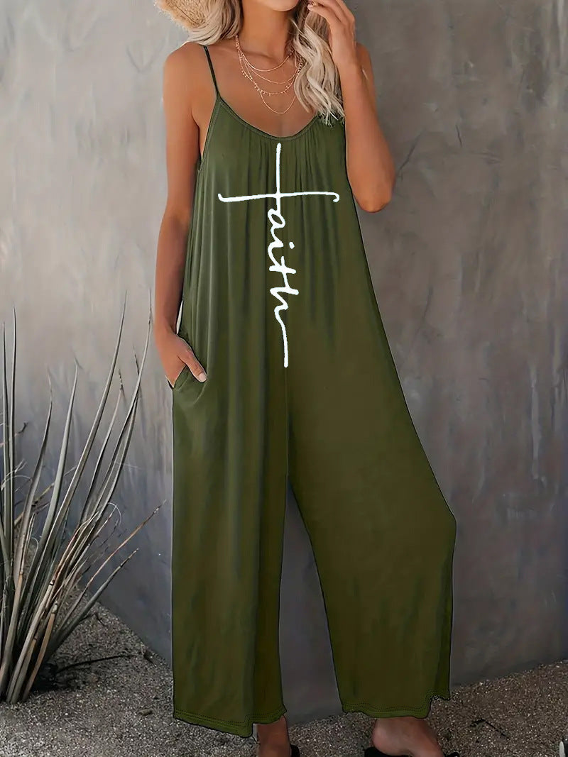 IvyShape | Casual Printed Insert Pocket Strap Jumpsuit