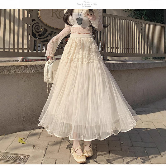 Women Elegant Tulle Skirt with Floral Detail Ivyshape