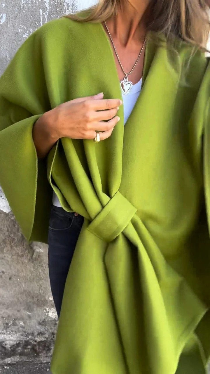 IvyShape | V-Neck Scarf Cape Jacket