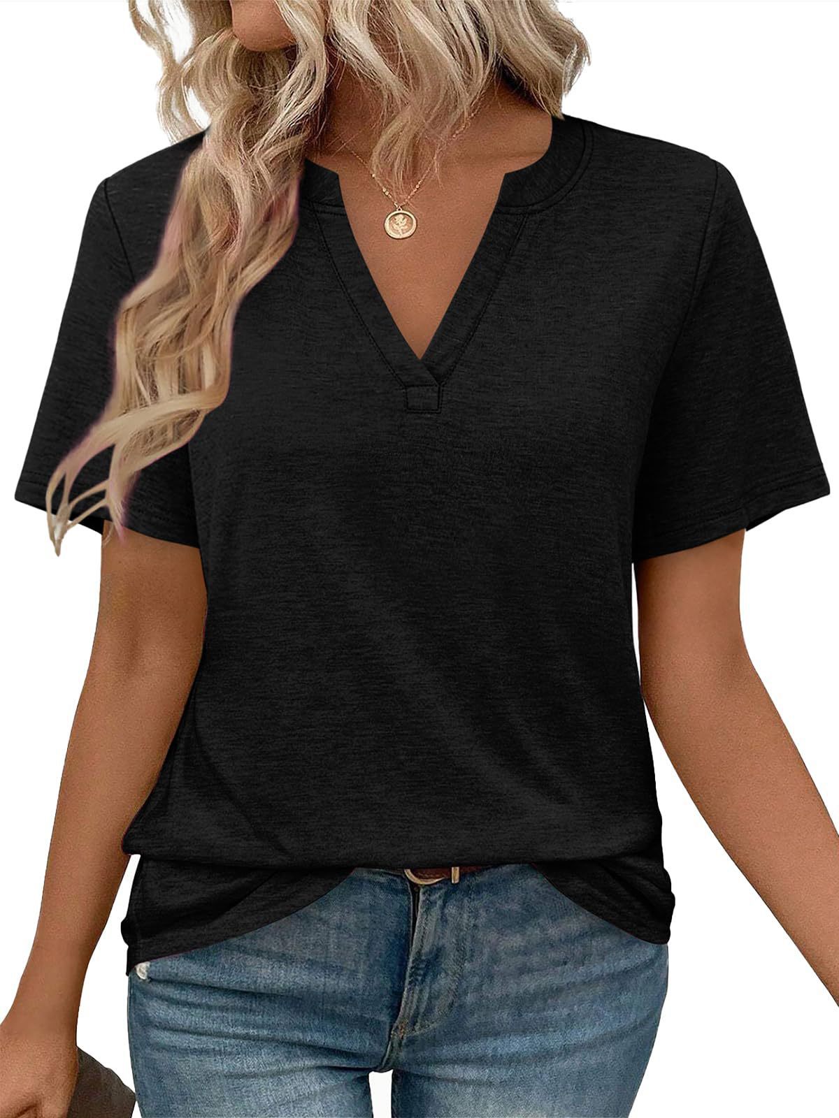 Women's V-neck Short Sleeve T-shirt made of comfortable cotton blend with a casual fit Ivyshape
