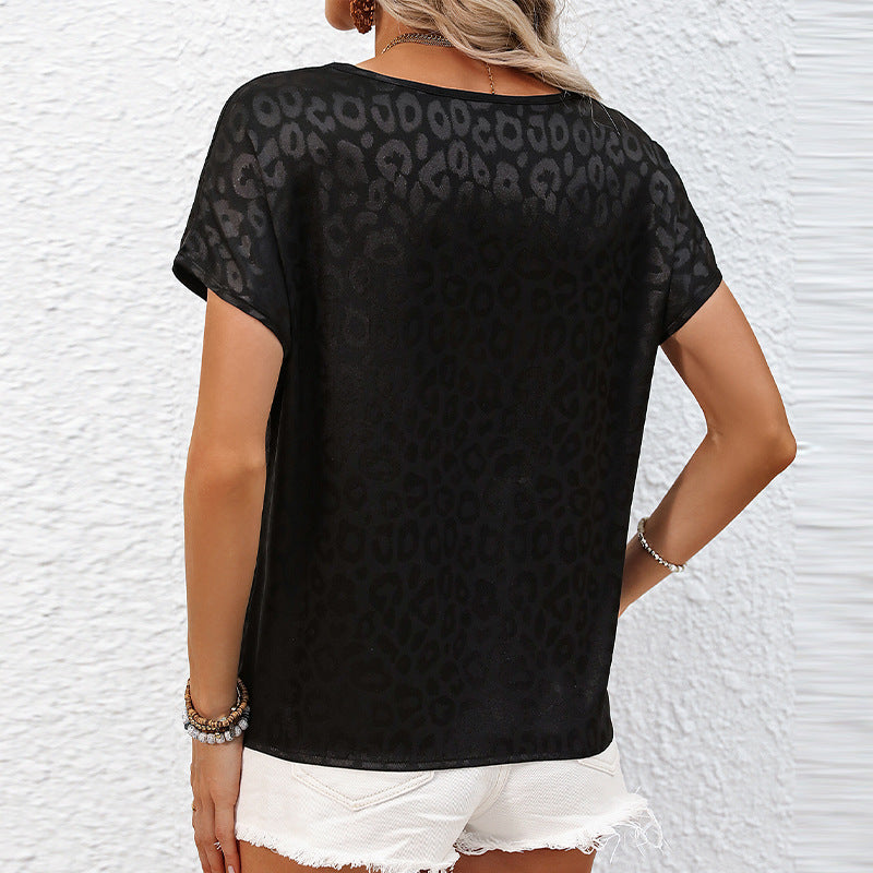 IvyShape | Jacquard Short Sleeve Loose Pullover Tee