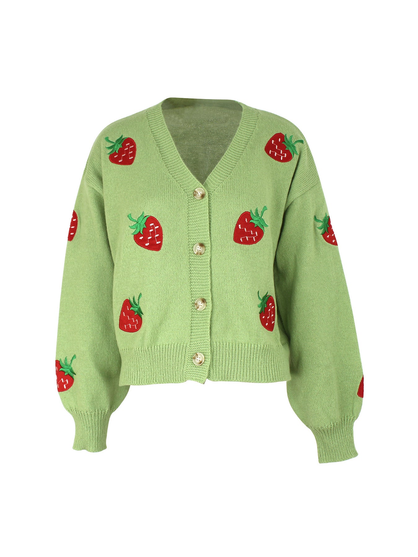 Women playful knit cardigan with strawberry embroidery Ivyshape