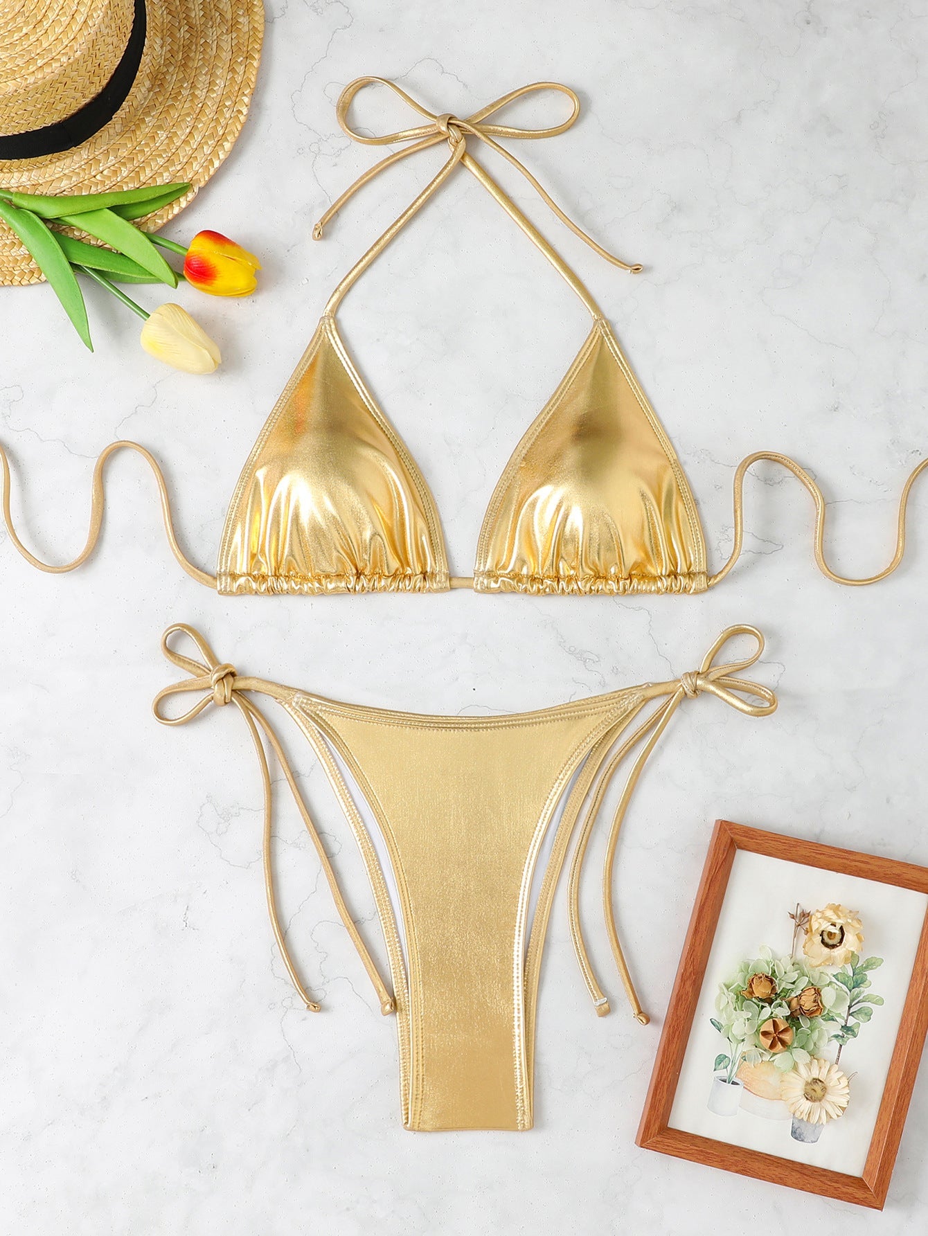 Women's Shiny Triangle Bikini Ivyshape